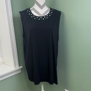 Calvin Klein Black Top with crystal Neckline XL
